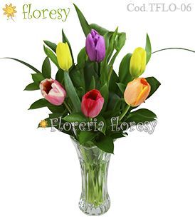 6 tulipanes en florero