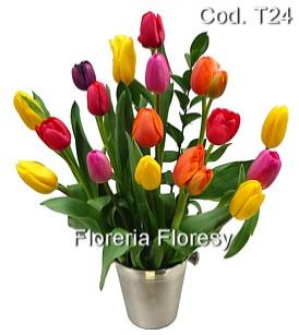 Hielera con 30 tulipanes