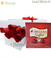 Más información de Caja con 6 rosas y truffas de chocolate